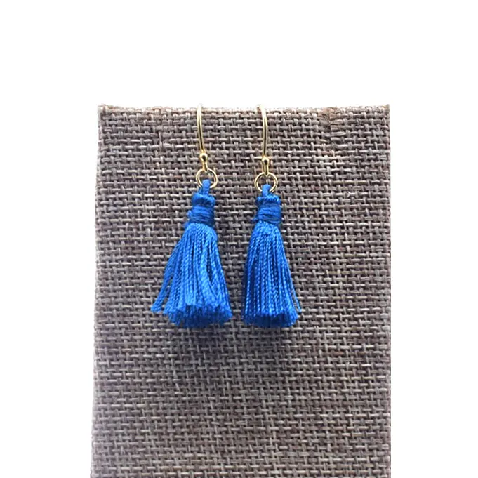 Boucles d'oreilles avec fil de soie bleu, bijoux pour femmes, en argent Sterling plaqué or