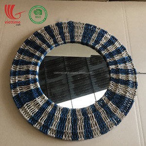 Espejo de pared enmarcado de algas marinas redondas vietnamitas al por mayor, Pajita tejida a mano, decoración de color personalizada de Vietnam por Viettime Craft - Product Image 1