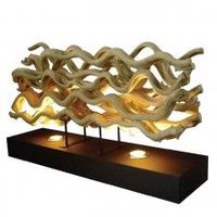 Base de lampe de table en bois flotté de style d'art populaire en teck poli