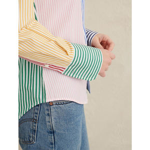 เสื้อเชิ้ตแขนยาวสำหรับผู้หญิง,เสื้อเชิ้ตผ้าฝ้ายสีล้วนแบบติดกระดุมด้านบนขนาดพิเศษ - Product Image 3