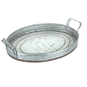Bandeja de Servir de Metal Galvanizado Hecha a Mano, Elegante, de Ornate Exports Wholesale, Apta para Lavavajillas y Microondas, con Asas y Diseño Estilizado - Product Image 1