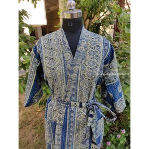 Maxi vestido hecho a mano elegante indio Kantha Kimono Albornoz Indigo algodón Ajrakh bloque estampado térmico de talla grande tejido para mujer - Product Image 3