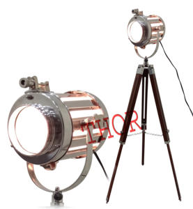 Lampe trépied en bois de décoration intérieure vintage Nickel Chrome poli projecteur nautique - Product Image 5