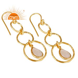 Pendientes Colgantes de Plata de Ley con Baño de Oro de 18k, Pendientes con Piedras Preciosas de Arcoíris, Proveedores de Joyería, Colección Clásica - Product Image 2