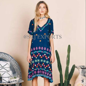 Perfect Summer Holidays Beach Colorful Embroidered Flattering Fit Tired Design Cotton short sleeve <b>Spaghetti</b> <b>Strap</b> Sun <b>Dress</b> - Product Image 4
