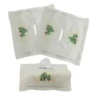 Capa de tecido bordada de pinha, capa retangular para decorar tecidos, árvore de natal, tecido de linho natural, proteção de alta qualidade para decoração de casa, 100%