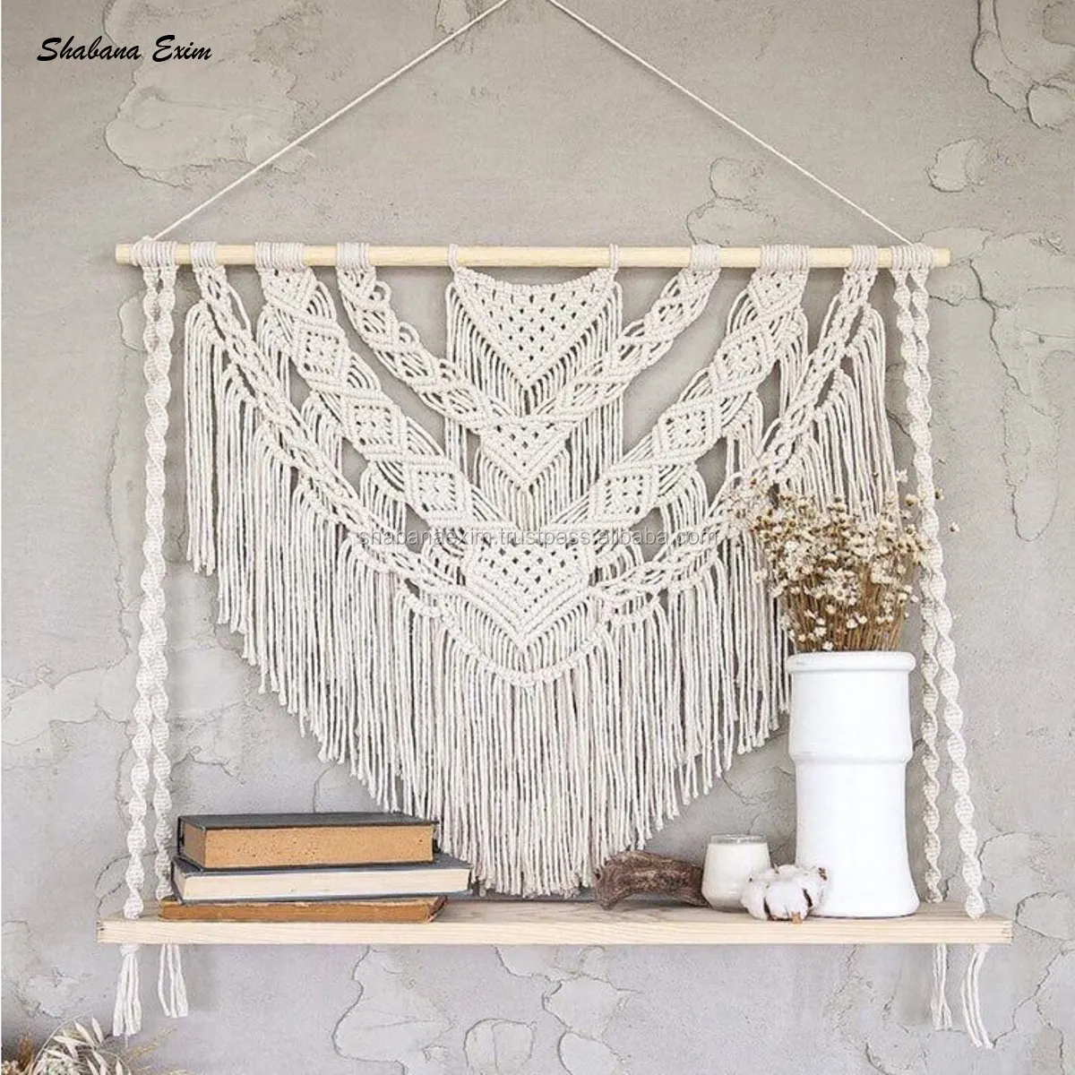 Twisted Macrame Shelf Indian Custom Large Floating Shelf Wooden Shelf Hanging