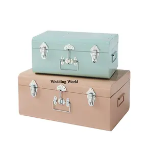 Galvanized Trunk Box Customized Color Set Of Two Storage Container Rectangle Shape Decorative Powder Coated Metal Trunk