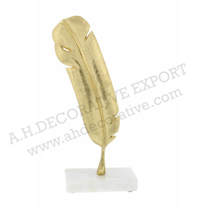 Escultura de plumas chapada en oro de alta calidad en Base de mármol para Decoración de mesa, escritorio de oficina y escultura de aluminio de Navidad - Product Image 2