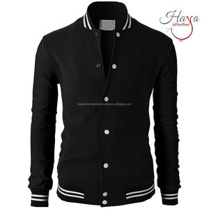 2025 New Slim Fit <b>Black</b> Baseball Varsity <b>Jacket</b> Cotton <b>Fleece</b> Custom Embroidery Stand Front Letterman Style Winter XL Sizes - Product Image 1