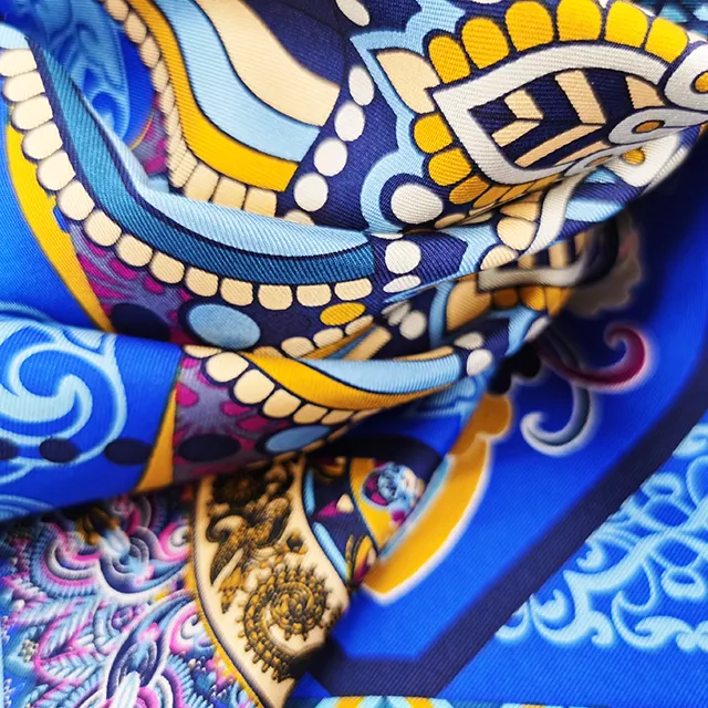 100% Silk fashion style baroque memory ladies blue scarf