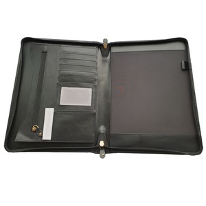 Leather Portfolio Padfolio with Zipper A4 Letter Size <b>Notepad</b> Padfolio Unisex Leather Conference Folder - Product Image 1
