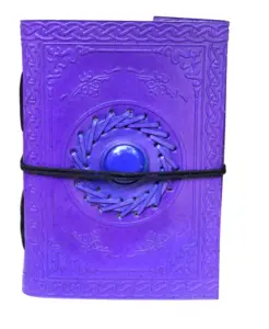 genuine leather journal purple color stone and side stitch engraved diary with eco friendly cotton paper best giftable planner