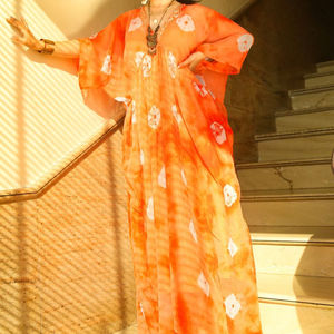 Mujeres 100% rayón Tie-Dye Kaftan Casual Long Beach hecho a mano verano vestido de talla grande hasta el suelo cintura Natural lavable - Product Image 5