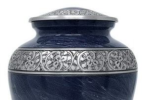 Blue Metal Cremation Urn Adult Size Ashes Container <b>Memorial</b> Storage <b>Vase</b> Funeral Burial Holder Decorative Engraved Design - Product Image 4