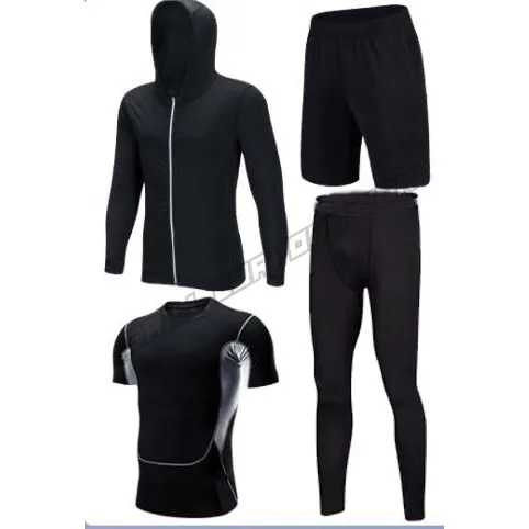 Custom Logo Mannen Polyester Running Fitness Training Pak Compressie Shirt En Broek Sportkleding