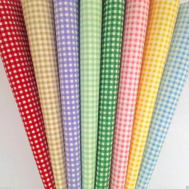 GOTS Certified Organic 100% Cotton Poplin Gingham Check Printed Fabrics Accept Custom Designs Material Sustainable