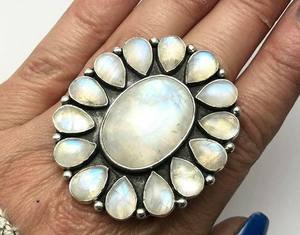 Arco Iris piedra lunar piedra preciosa natural 925 plata esterlina sólida declaración anillo joyería - Product Image 1