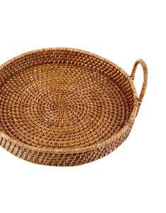 Plateau de Service Rond en Osier Inde Canne Bambou Rotin Plateau pour Organiser les Fruits et Légumes Service Alimentaire Facile avec Assiettes - Product Image 4