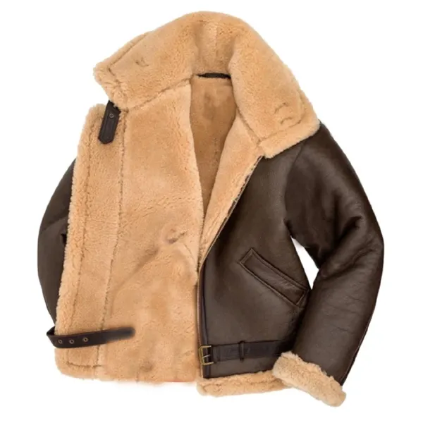 Men's Winter Jacket Brown Pilot Aviator Shearling Genuine Sheepskin Leather Bomber Style -Wholesale Price Mens Flight Jackets