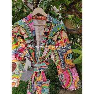 Multi-Colour Assorted Indian Cotton Bathrobe Kimono Style Kantha Wholesale Sleepwear Handmade Patchwork Maxi Gown <b>Dress</b> - Product Image 1