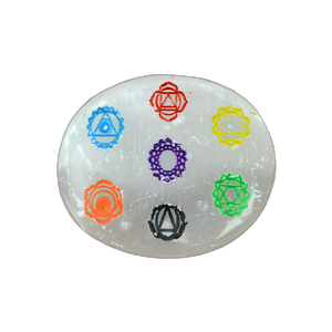 High Quality Carved <b>Selenite</b> Chakra Symbol <b>Charging</b> <b>Plate</b> Reiki Agate Gemstone Massage PalmStone Crystals for Feng Shui Love - Product Image 3