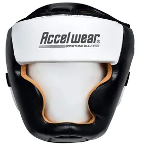 Oem logotipo personalizado de couro pu kickboxing, equipamento de proteção da cabeça em couro artificial para rosto inteiro