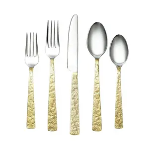 Shaila Antiqued Brass 18/8 20- Piece Flatware Set dinner party metal stainless steel spoon fork knife flatware dinnerware silver