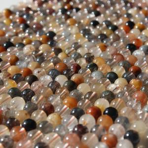 ลูกปัดกลมพลอย DIY เส้น Rudra อัญมณีเรียบรอบขัดลูกปัดไหมขัดฟันควอตซ์ธรรมชาติสำหรับการทำเครื่องประดับ100กรัม - Product Image 4