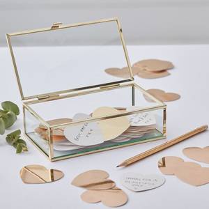 Livre d'or alternatif en verre boîte de présentation, livre d'or avec des cœurs en or, boîte de messages de mariage - Product Image 1