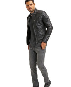 แจ็กเก็ตมอเตอร์ไซค์หนังแกะสำหรับผู้ชาย,เสื้อโค้ทหนังแฟชั่นขายส่งจำนวนมาก - Product Image 1