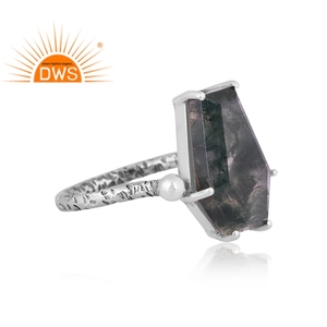 Handmade Designer Oxidized <b>Sterling</b> <b>Silver</b> Natural Moss Agate Gemstone Coffin Design <b>Adjustable</b> <b>Ring</b> Manufacturer - Product Image 3