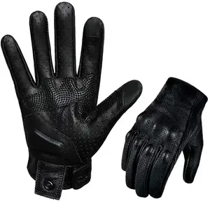 Guantes de cuero genuino de buena calidad para hombre, guantes de seguridad para motocicleta y carreras