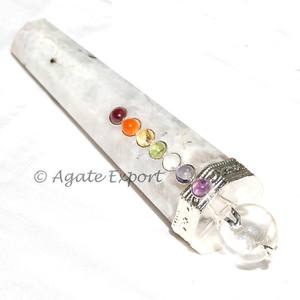 Varita curativa de piedra lunar arcoíris, piedra semipreciosa tallada, artesanía, estilo Feng Shui, técnica de Chakra, Material de piedras preciosas - Product Image 1