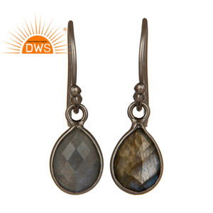 Flashy Labradorite Gemstone Earrings Supplier Black Rhodium Plated 925 Silver Bezel Tear Drop Earrings Jewelry - Product Image 1