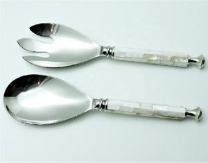 Master Of Pearl-Juego de cuchara de acero inoxidable para servir ensaladas, mango de perla - Product Image 1