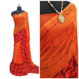 Ropa de fiesta Banarasi Saree con diseñador Surat Blusa Material Bollywood Indian Sari con blusa Mayorista Torque Color Saree ApparelGarment - Product Image 1