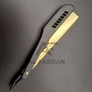 <b>Black</b> <b>Gold</b> Theme Plastic Handle <b>Sliding</b> Blade Barber Saloon Use Shavette Razor With Custom Logo Straight Razor - Product Image 5