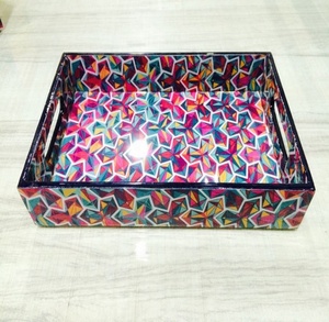 Enamel Serving <b>Tray</b> With Floral Design Designer Food Serving <b>Trays</b> Distressed Wood Serving <b>Tray</b> - Product Image 4
