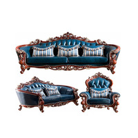 Juego de Muebles de Sala de Estar de Cuero de Lujo, Muebles de Sala de Estar Tapizados en Terciopelo Azul Premium con Mesa de Centro, Precio de Fábrica