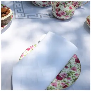 家庭/酒店/餐厅手工刺绣Organdy设计桌布高品质纯亚麻切割桌布