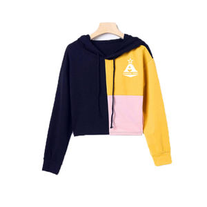 Sweat-shirt à capuche court avec panneau pour femmes, vêtements décontractés de travail à la mode 2020 - Product Image 5