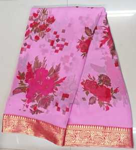 Saree de créateur imprimé de fleurs roses avec bordure en dentelle non cousue Exclusif par robe Vêtements ethniques ApparelGarment - Product Image 4