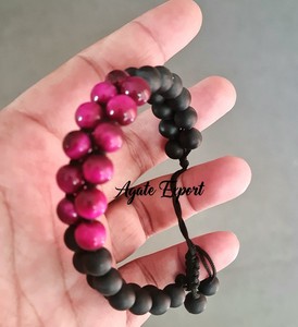 Khoáng chất tự nhiên hai lớp đính cườm Vòng đeo tay màu xám đỏ đa màu Onyx với màu đen Matt kết thúc Chữa Bệnh Phụ kiện thời trang - Product Image 3