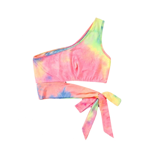 Nuevo estilo Top corto con nudo teñido anudado de un hombro para mujer Personalizar color y diseño y logotipo Crop Top - Product Image 1