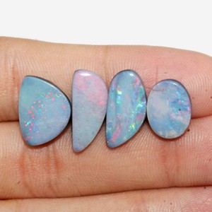 Handmade 4-Piece Set of Natural Australian <b>Fire</b> Opal Doublet Cabochon Gemstones Loose Black Mixed Shape - Product Image 6