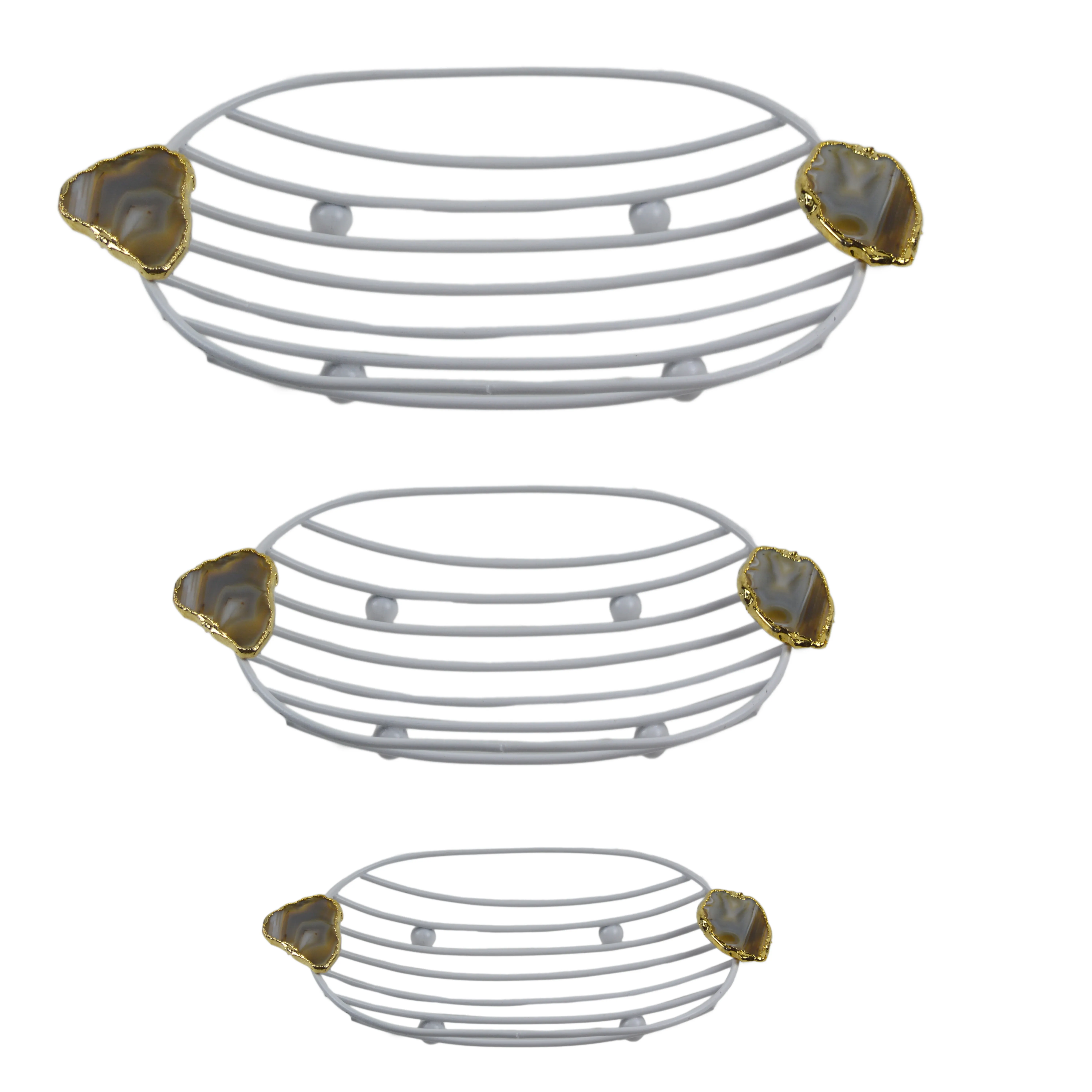 瑪瑙ハンドグリップ鉄金属デザインバスケット新鮮な塗装仕上げデザインのテーブル装飾食品収納バスケット