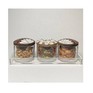Premium Quality Glass <b>Sweets</b> <b>Jar</b> With Tray And Wood Mother of Pearl Lid Round Shape Dates <b>Sweets</b> Box At Best Price - Product Image 1