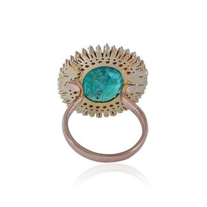 ของแข็ง14พันสีเหลืองทองรูปไข่ธรรมชาติพลอยมรกตออกแบบ H สี SI1ความคมชัดเพชรแหวนค๊อกเทลเครื่องประดับขายส่ง - Product Image 3