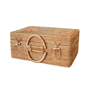 Sinh Thái Thân Thiện Wicker Dệt OEM ODM Logo Riêng Thiết Kế Mới Việt Nam Handmade Hình Chữ Nhật Mây Va Li